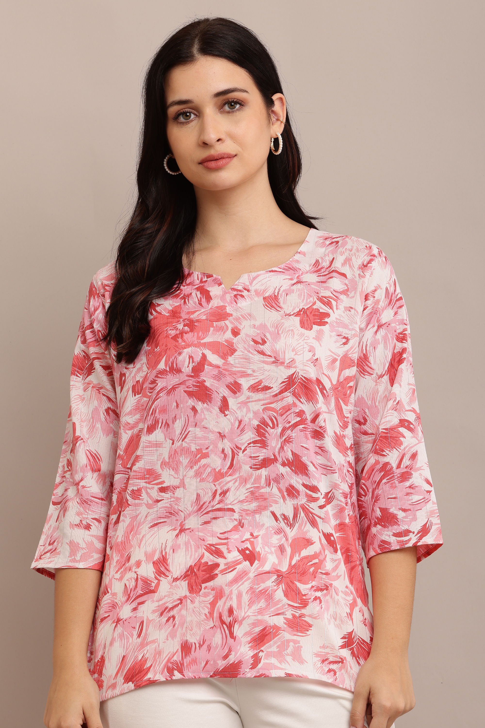 Floral Printed Pink Short Kurti